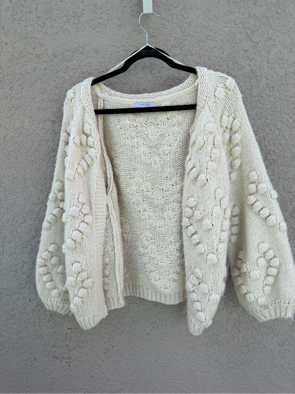 FAVLUX Cream Chunky Bobble Knit Open-Front Cardigan